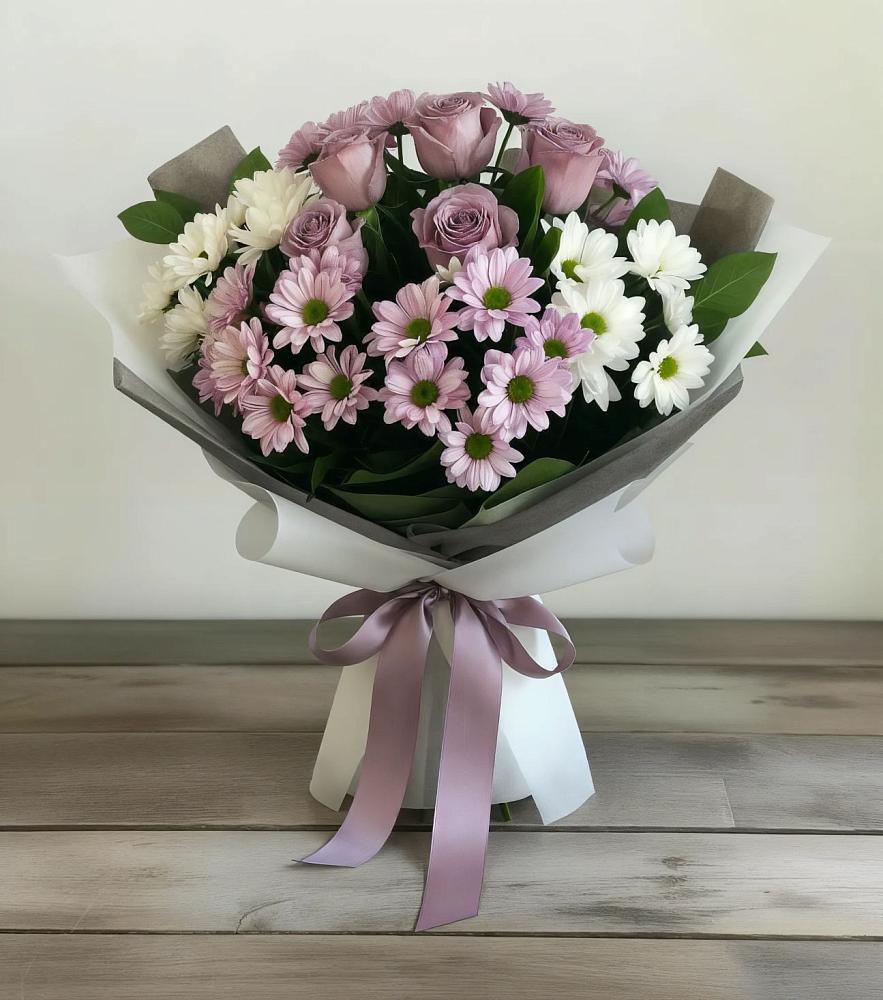 Букет цветов из: Хризантемы и Розы в Казанское Тюменская область