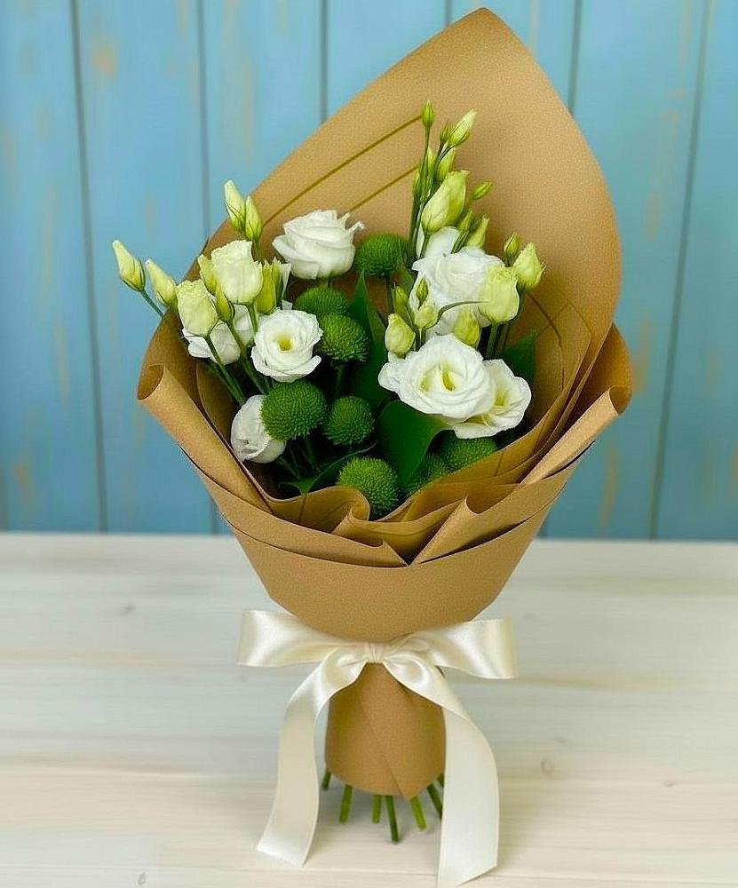 Букет цветов из: Хризантемы и Лизиантусы в Казанское Тюменская область