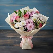 Букет цветов из:  Хризантемы, Альстромерии и Розы в Казанское Тюменская область