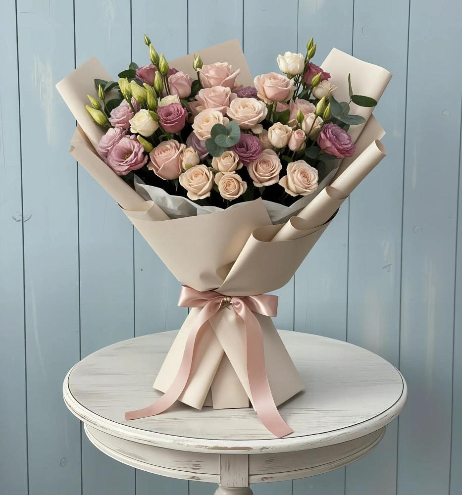 Букет цветов из: Розы и Лизиантусы в Казанское Тюменская область