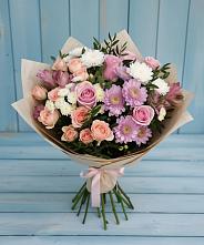 Букет цветов из:  Хризантемы, Розы и Альстромерии в Казанское Тюменская область