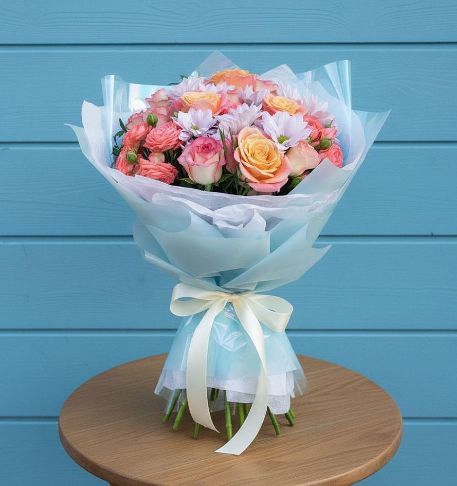 Букет цветов из: Хризантемы и Розы в Казанское Тюменская область